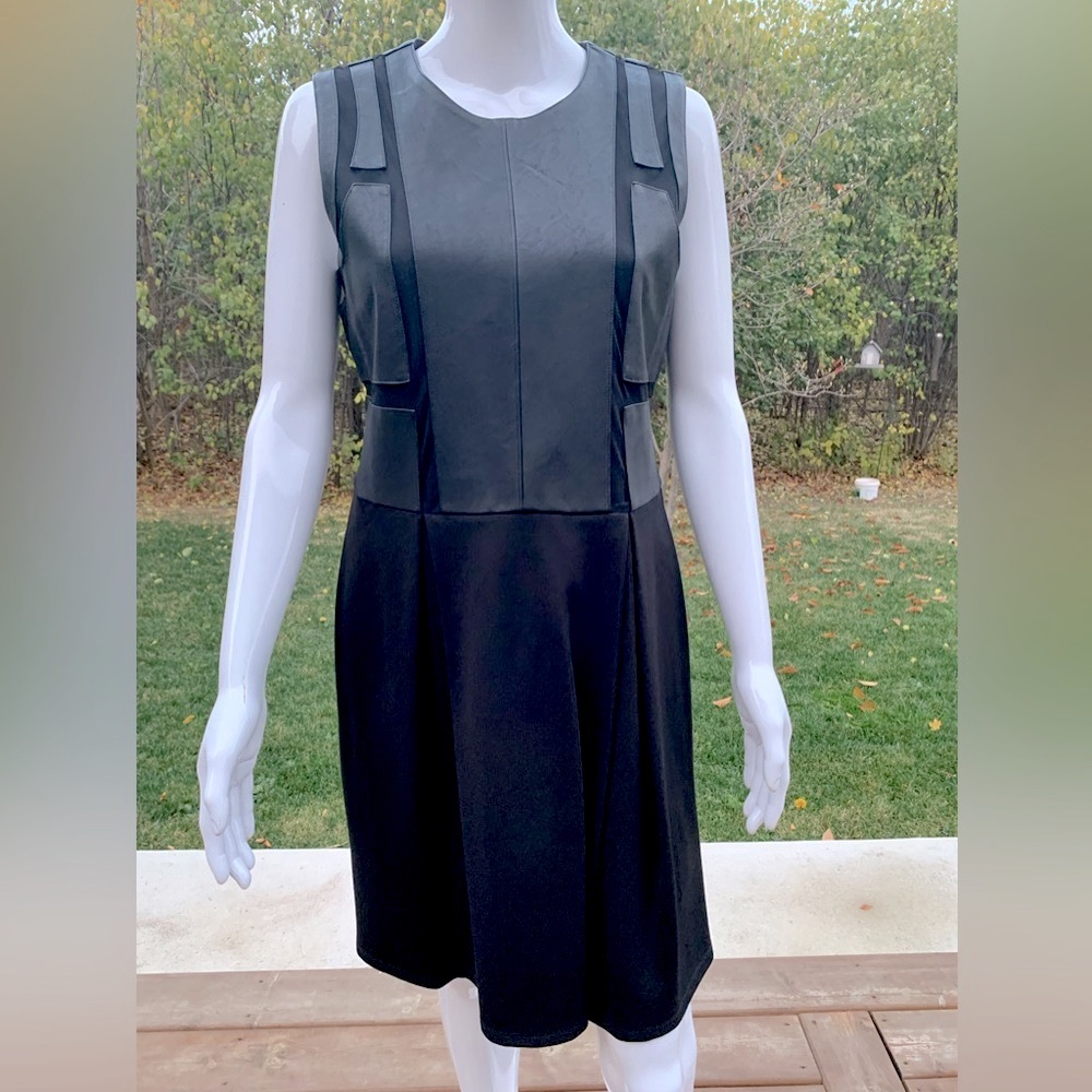 MAX MARA - MAX&Co black knit dress with vegan leather top & mesh slits US Large